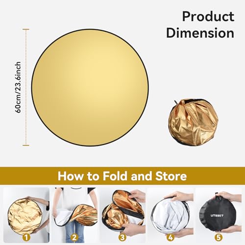 UTEBIT 24"/60cm Reflector Photography with Stand, Include Light Clamp & Bag 24 inch
