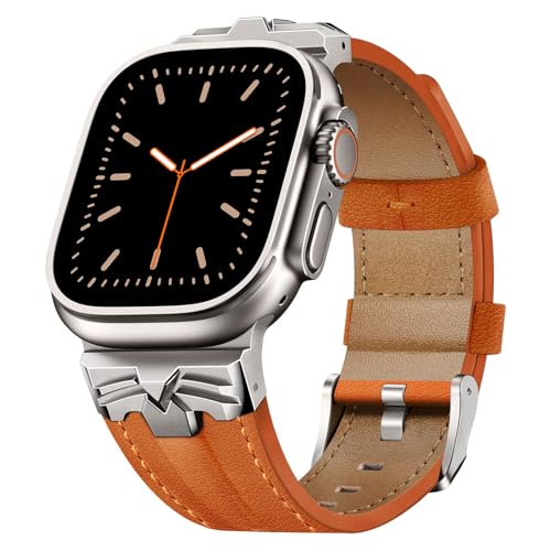 DABAOZA Leather Band Compatible for Apple Watch Ultra 3 Band 49mm 46mm 45mm 44mm for Men Women, Premium Leather Rugged Matel Replacement Strap for iWatch Ultra 2 SE Series 11 10 9 8 7 6 5 4
