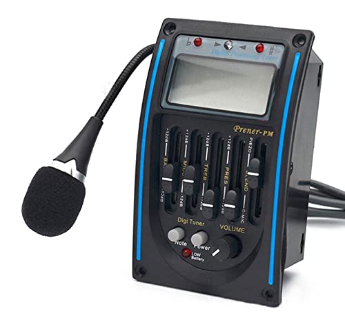 Piezo Pickup Acoustic Guitar 5 Band Preamp Amplifier Equalizer Tuner Digital Tuner Pickup with LCD Display and Volume Control EQ PRENER-PM