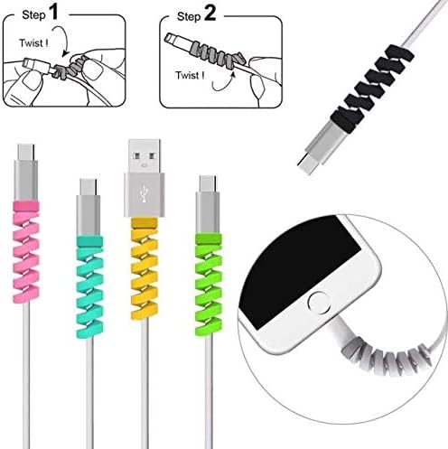 12 Pcs Charger Cable Protector,TP Flexible Cable Saver,Spiral USB Mouse Wire Protector for Headphone Laptop Earphone Cell Phone Wrap Accessories (Black,Pink,Blue,Green)