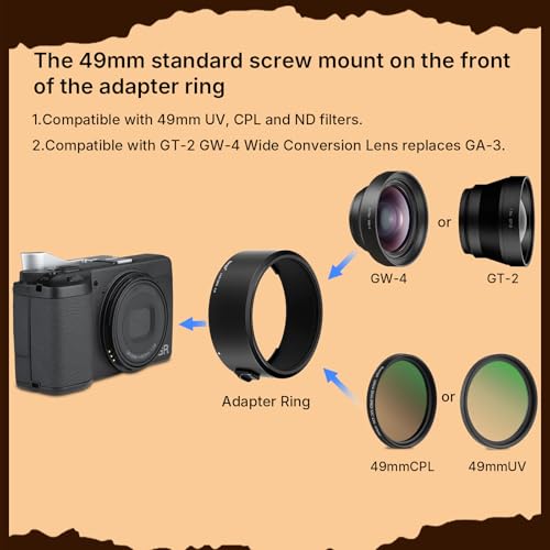 Haoge GR4 49mm Filter GW-4 Wide Lens Adapter Ring for RICOH GR VI HDF Camera Lens Accessories,Replacement GA-3, Metal Bayonet Mount, Lock Button Design LAR-GR4-Lo 49mm Filter Adapter Tube with Lock Buckle