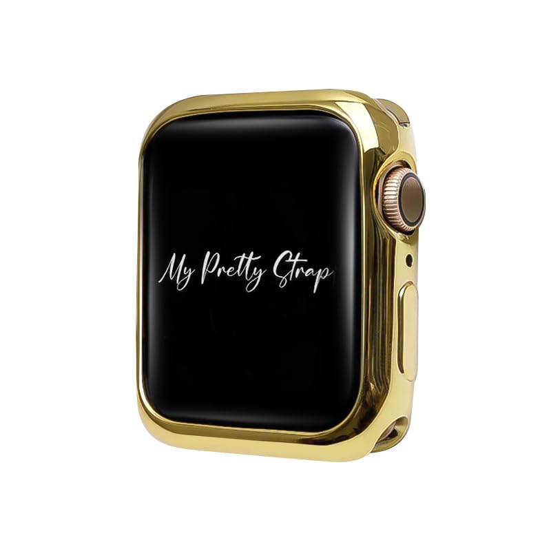 My Pretty Strap Gold Apple Watch Band & Glossy XOXO Protective Case Bundle – Elegant Stainless Steel Strap & Luxury Metal Cover for Apple Watch Series 1-11, SE & Ultra (40MM) Mermaid
