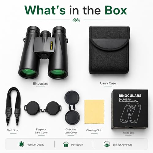 Asacam 12x42 Binoculars for Adults, HD BAK4 Prism for Bird Watching Dark Black