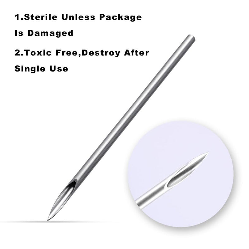 zalati Piercing Needles 10pcs Disposable Body Puncture Needles Stainless Steel Single Pack with Spone Cover Ball for Ear, Nose, Lip, Navel Piercing - 14g 14G Piercing Needles