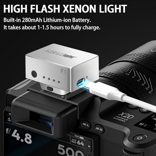 MEDALight F1 Mini Camera Flash Camera Flash Speedlite for Ricoh (GR3/GR3X,etc.) Fuji/Sony ZV1/Nikon/Canon,Digital Film Cameras,Portable Mini hot Shoe Flashlight for DSLR Cameras.(Silver) Silver
