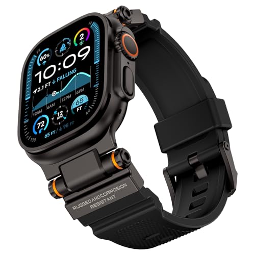Rubber Band Compatible with Apple Watch Band 49/46/45/44/42mm, Orange/Titanium and Black/Black