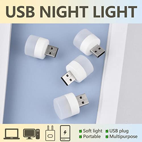Linwnil USB Plug Lamp Computer Mobile Power Charging USB Small Book Lamps LED Eye Protection Reading Light Small Round Light Night Light(4 Warm Light) 4 Warm Light