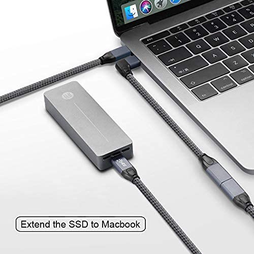 Chenyang USB C Cable,USB Type C Male to Female Extension Cable 90 Degree Angled with Sleeve for Phone Tablets Hard Drives Laptop Right Angled