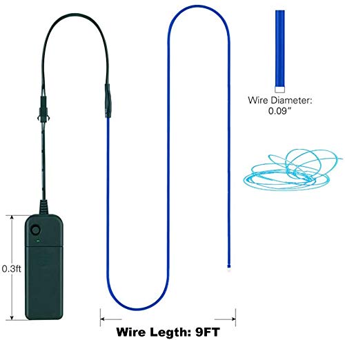 EL Wire 5 Pack, 9ft Neon Light Wire Noise Reduction with Battery Pack(Green, Blue, Red, White, Pink)â€¦ (9ft)