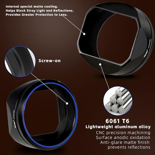 Haoge Square Metal Lens Hood with 49mm UV Filter Adapter Ring for Fujifilm X100VI Fuji X100V X100F X100T X100S X70 Camera Black LH-XVI100B