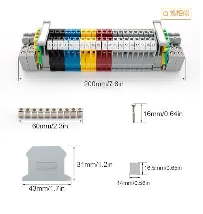 DIN Rail Set, 200 mm DIN Rail Clamps, UK-2.5B Clamp Block, DIN Rail, Terminal Block, Junction Terminal, Control Cabinet Row Terminals, DIN Rail Clamp (1) QL0129a
