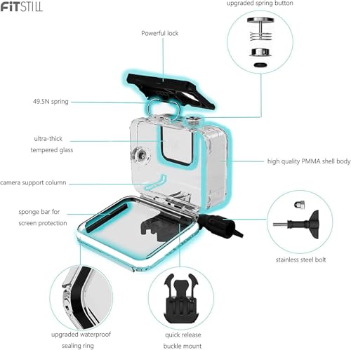 FitStill Waterproof Protective Case for Go Pro Hero 7/6/5/2018 Black
