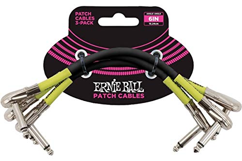 Ernie Ball Patch Cable 3-Pack, Flat Angle/Flat Angle, 6in, Black (P06059) 6 inch