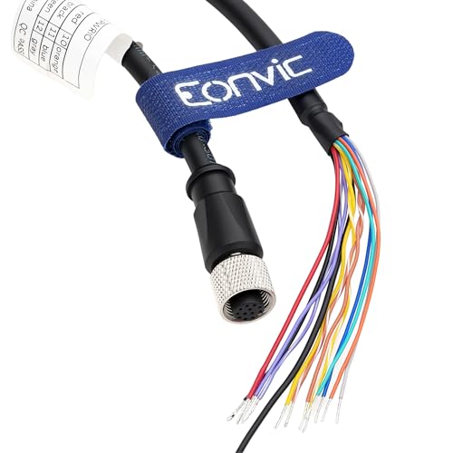 Power IO Cable for Cognex Data Man 260 280 300 360 380 370 470 580 in Sight 7000 2800 Sensor Reader M12 12 Pin Female Connector to Flying Leads Shielded High Flex Cable 1m