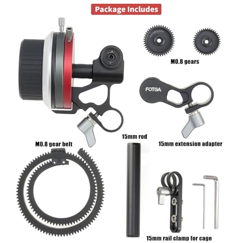 FOTGA Mini Follow Focus with A/B Stops & 15mm Rod Clamp, Gear Ring Belt & Extension Arm KIT for DSLR/Mirrorless Camera, Camera Cage Rig