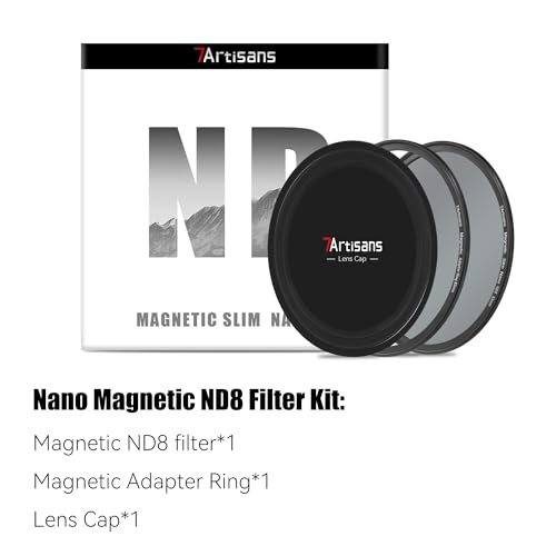 7artisans Nano Magnetic Filter UV Filter ND Light Reduction Filter/CPL Polarization Filter/GND Gradient Filter/Black Mist 1/4 Portrait Photography Filter Suitable for Lens(77mm ND8) 77mm Magnetic ND8