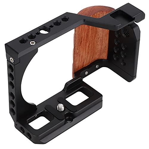ZV-E10 Camera Cage for Sony ZV-E10 Camera,Wooden Handle Grip Video Shooting Cage Filming Accessories Cold Shoe Extension for Microphone/Light