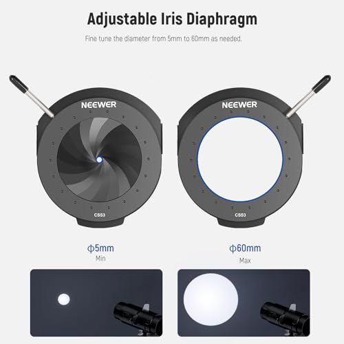 NEEWER Iris Shutter for LS-300 Spotlight Snoot Only, Heat Resistant 5-60mm Adjustable Aperture Leaf Blade Shutter Diaphragm for Studio Continuous Output Lighting LED Video Light Spot Control, CSS3