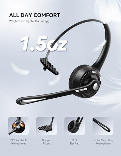 [AUSTRALIA] - TECKNET Wireless Headset, Bluetooth Headphones with Noise Cancelling Microphone for Trucker, Hand Free Wireless Headset with Mute Mic Luxury configuration 