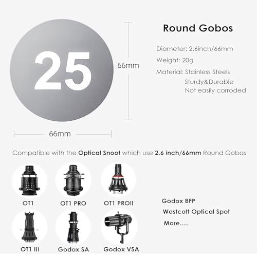 15Pcs Round Gobos Kit for Optical Snoot,66mm/2.6in Metal Plate Patterns Compatible with Godox BFP/BP-SE/OT1/OT1 Pro/Westcott,Custom Gobos Number Series for Birthday Shot/Tiktok etc 15Gobos-Number