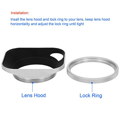 Haoge LH-ES2 49mm Square Metal Screw-in Lens Hood Hollow Out Designed with Cap for Leica Rangefinder Camera with 49mm E49 Filter Thread Lens Silver