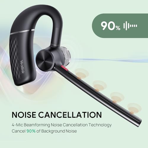 Yealink BH71 Lite Bluetooth Headset & USB Bluetooth Adapter,Wireless Earpiece with 4 Noise Cancelling Microphone,10H Talk Time,Adjustable Ear Hook