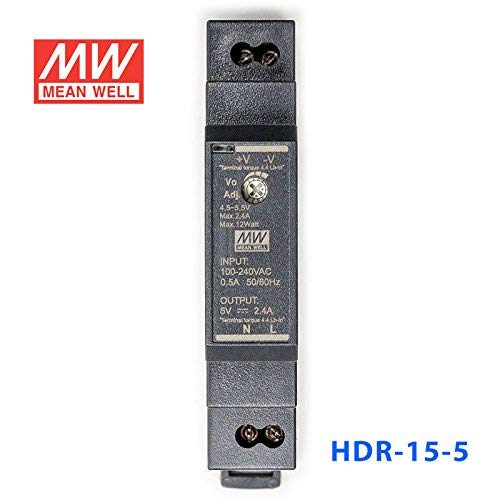 MEAN WELL HDR-15-5 Ultra Slim Step-Shape 1SU DIN Rail Power Supply, 5V 2.4A 12W