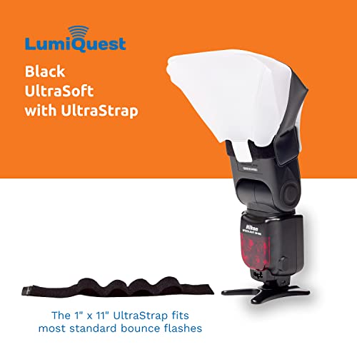 LumiQuest Ultrasoft Frosted Photography Lighting Diffuser, Compact Modifier with UltraStrap, Camera Lighting, Universal Portable Studio Lights for External Camera Flashes, Photo Light, Black