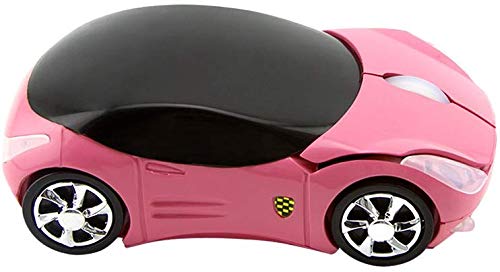 Cool 3D Sport Car Shape Mouse 2.4GHz Wireless Mouse Optical Ergonomic Gaming Mice Mini Small Office Mouse with USB Receiver for PC Laptop Computer for Kids Girls,1600DPI 3 Buttons(Pink) pink