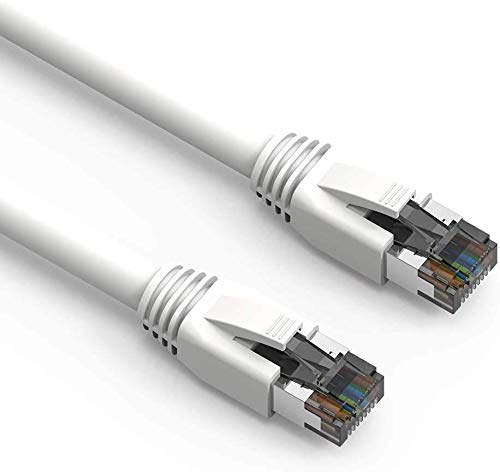 Cat8 RJ45 35FT Ethernet Patch Internet Network LAN Cable, Indoor/Outdoor, 24AWG – Latest 40Gbps 2000Mhz, Weatherproof S/FTP for Router, PS4, PS5, Xbox, PoE, Switch, Modem (White) Cat8-35FT White