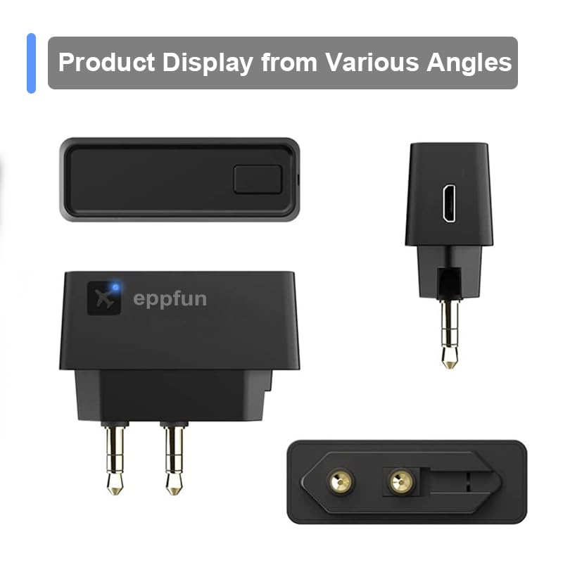 [AUSTRALIA] - eppfun Professional Bluetooth 5.2 Transmitter for Airplane, Dual Connection Wireless Audio Adapter with aptX Low Latency/Aptx HD for Earbuds/Headphones 