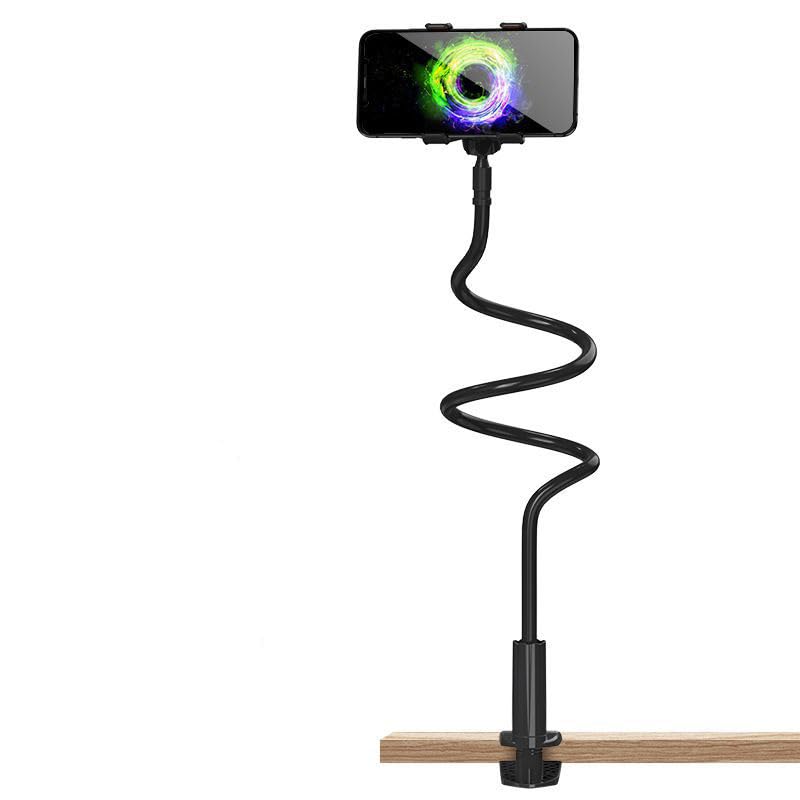 Gooseneck Phone Holder for Bed or Desk: Gooseneck Cell Phone Stand with 43.3 Inches Flexible Long Arm & Clamp | Headboard Phone Mount with Clip Fit for iPhone or Mobile Phone (Black) Black
