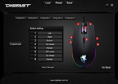 Digifast Nightfall NF24 RGB Backlit Gaming Mouse, Symmetrical Design, 50 Million Click Durability, 8 Programmable Buttons, Dynamic DPI Switching, Customized Color, DPI for Windows PC Gamers (Black)