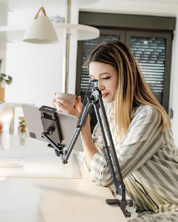 Foldable Tablet Stand, Tablet Mount Adjustable for Bed,Universal Flexible Tablet Holder with 360 Degree Rotation for iPad/iPhoneX/iPad Pro/N-Switch,or Other 4.5~13.5 Inches Devices (Black) Black
