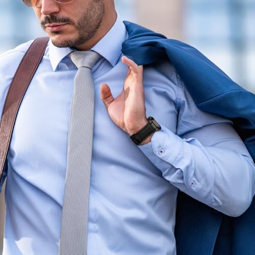 Leather Bands Compatible with Apple Watch Ultra 3/2/1 Band 49/46/45/44/42mm Men, Genuine Leather Metal Connector Strap for iWatch Ultra Series 11/10/9/8/7/SE/6/5/4, Black/Black+Light Brown/Black