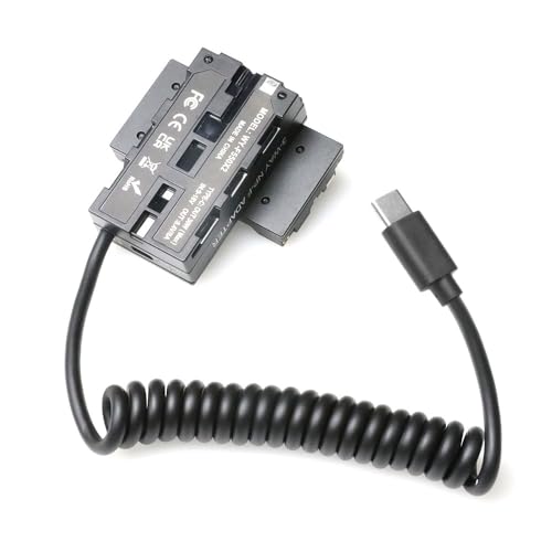 Uonecn USB C to NPF Dummy Battery Dual-Sided Cross-Shaped for Atomos| SmallHD Monitor, Wireless Transmission, NP-F550| F570| F770| F970 Dummy Battery Coiled Cable with USB-C PD Output Cross Contact Design