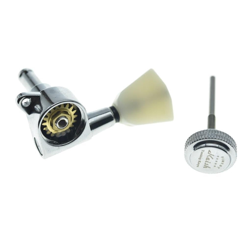 KAISH 3x3 Off White Keystone Locking Tuners 18:1 Guitar Tuning Keys Locking Tuning Machines for LP/Les Paul/SG/ES or Acoustic Guitars Chrome