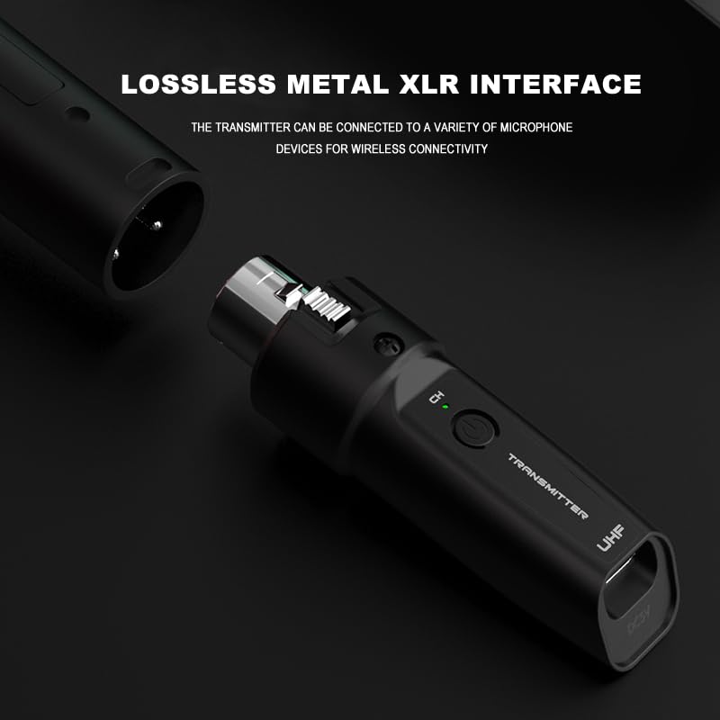 Upgrade 2.4GHZ Wireless XLR Transmitter and Receiver, Built-in Rechargeable Lithium Battery for Dynamic Microphone,Audio Mixer,Electric Guitar Bass (1 Receive + 2transmit) 1 receive + 2transmit