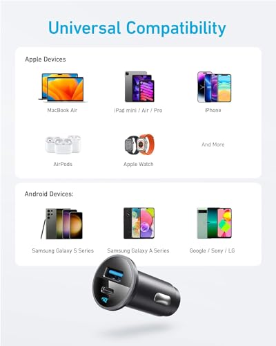 Anker USB A to USB C Cable [2 Pack 3ft] & Anker 323 USB-C Car Charger Adapter