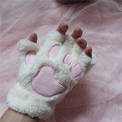 USB 2.0 Powered Stripes Heating Pattern Knitting Wool Cute Heated Paw Gloves Fingerless Hands Warmer 2 Pack Pink+white