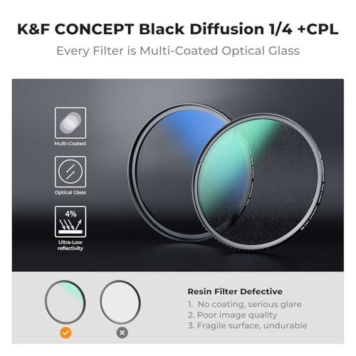 K&F CONCEPT 82mm Black Diffusion 1/4 + Polarizing Filters Set (2PCS)
