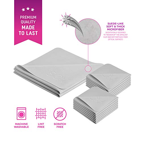 Premium Microfiber Cleaning Cloth - Extra Soft Suede Like Lint Free Cloths for Eyeglasses & Glass, Compatible with iPad, iPhone, Phone, Tablet, MacBook, Screen, Camera Lens (12 Small - 2 Large, Grey) 12 Small - 2 Large