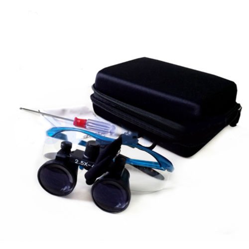 BONEW Binoculars Magnifier 2.5X Magnifier 420mm Working Distance Blue Glass Lens Plastic Frame with Anti-Fog DY-101 Practical Protective Case