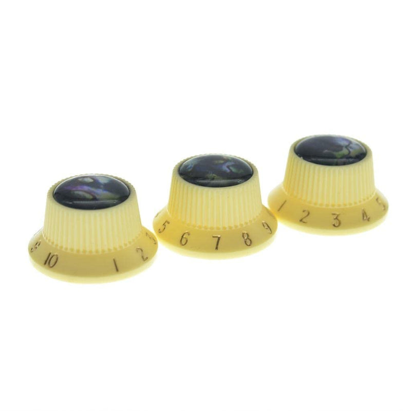 KAISH Set of 3 Plastic Push on Fit Abalone Top ST Strat Knobs Guitar/Bass Control Knobs for Metic 5.8mm 18 Splines Split Shaft Pots Cream