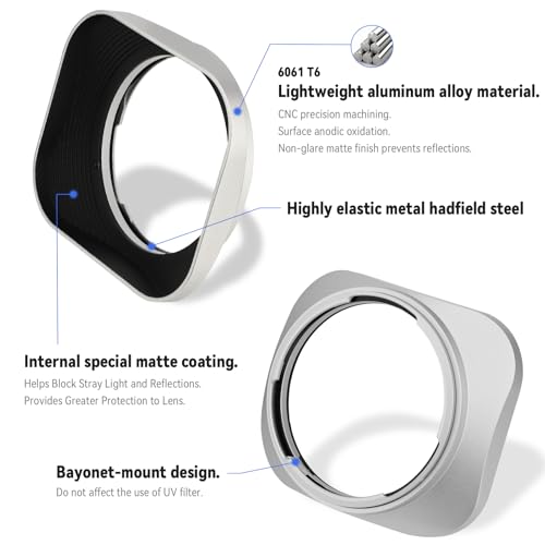 Haoge LH-ZM33 Bayonet Metal Square Lens Hood Shade Compatible with Carl Zeiss Distagon T 1.4/35 35mm f1.4 f/1.4 ZM Lens Sliver [Square - Silver]
