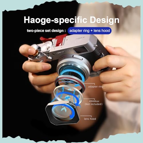 Haoge Square Metal Lens Hood for Fujifilm X100VI X100V X100F X100T X100S X70 Fuji Photo Camera Accessories Silver with 49mm Uv Filter Adapter Ring Hollow Out Designed LH-X1006-PS Silver-Hollow Out