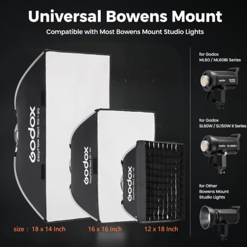 1-Second Quick Setup Portable Softbox with Bowens Mount, Professional Lighting Modifier with Grid & Diffuser for Camera Photography, YouTube, Video, Portrait and Studio(softbox 12x18) 12X18 IN
