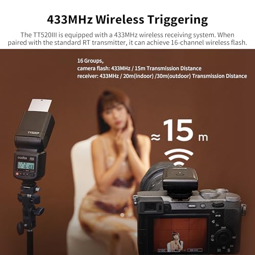 Godox TT520III Wireless Transmission Flash Speedlite - Built-in Receiver and RT Transmitter Compatible with Canon Nikon Panasonic Olympus Pentax
