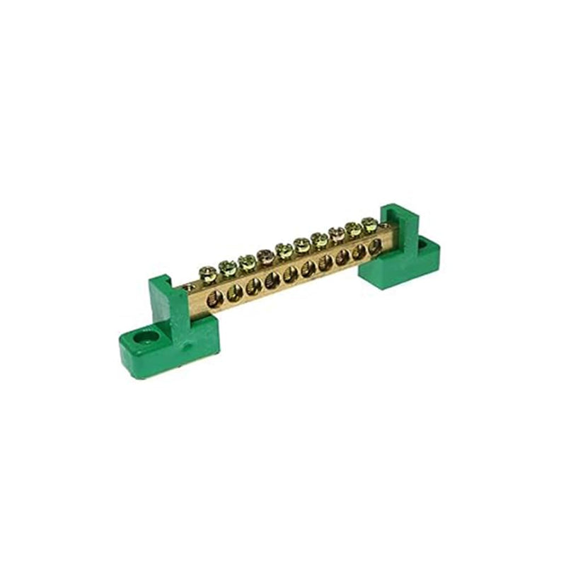10 Positions Green, Clamp Ground Rail Screw Block: Barrier Brass, Electrical Distribution Bus Bar Block for Car, Boat, Marine, RV, Yacht, Ship Power Distribution 10 Positionen