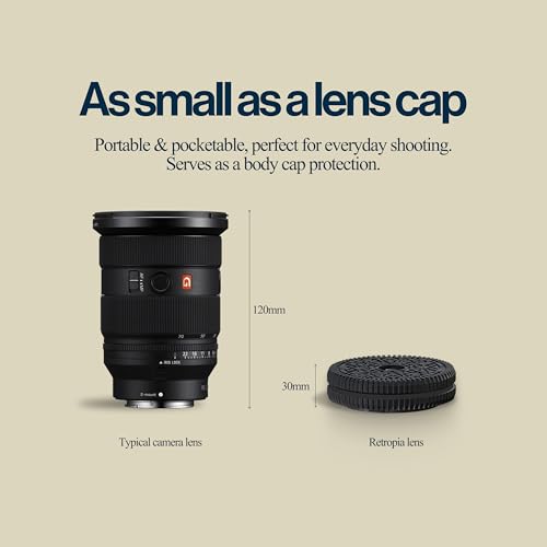 Original Retropia Repurposed Disposable Camera Mirrorless Lens | Unlimited Film-Look Photos | Compact Pancake Lens, 32mm Focal Length & Fixed f/11 Aperture (Canon RF-Mount Mirrorless Compatible) Canon RF-Mount Compatible